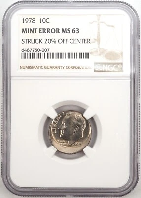 1978 10c Dime Struck 20% Off Center Mint Error NICE COIN NGC MS63 - Image 1 of 2
