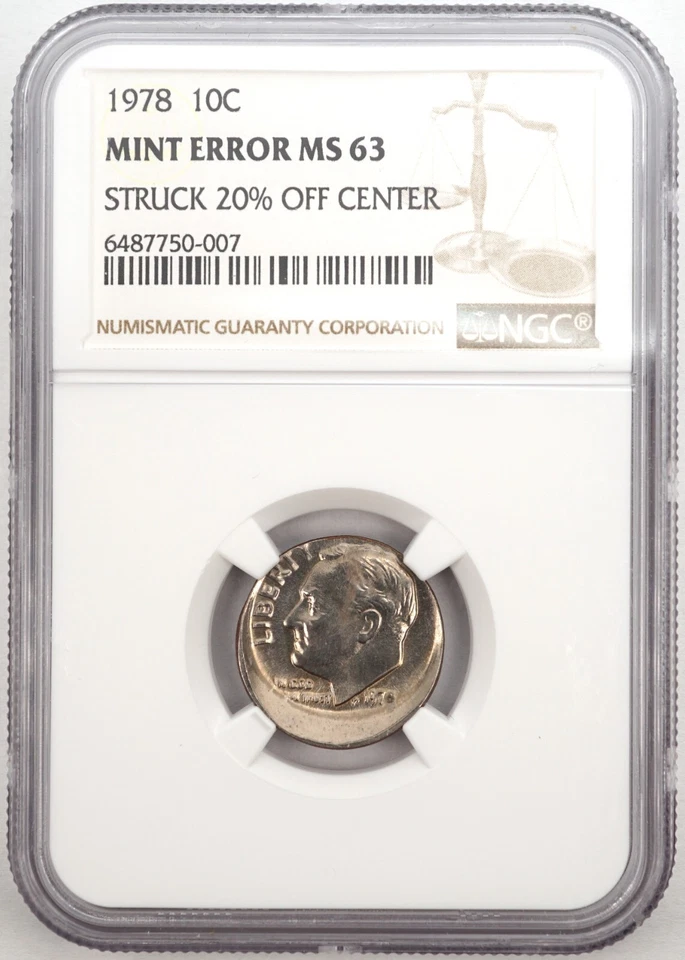 1978 10c Dime Struck 20% Off Center Mint Error NICE COIN NGC MS63 - Image 1 of 2