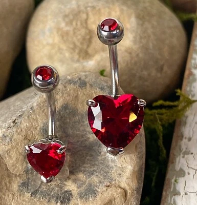 1件装双宝石心形CZ宝石叉套装单颗腹环肚脐海军 — 第 1/2 张图片