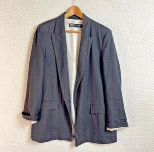 Zara 100% Linen Jacket Black Large L Open style Blazer UK 14 Great condition - Picture 1 of 13
