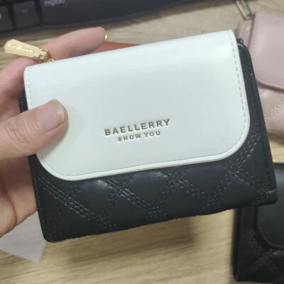 Cartera monedero corta pequeña de cuero plegable para mujer Foto 1 de 4