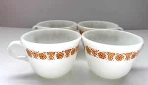 Vintage Set of 4 Pyrex BUTTERFLY GOLD Milk Glass Coffee Mug Tea Cup - Picture 1 of 6