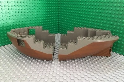 LEGO 2x Lot Brown Gray Boat Hull Bow and Stern 6271, 6268 Pirate Ship Parts  - Image 1 of 3