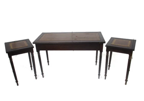set of 3 large nesting stacking Side Coffee tables Wood Faux Leather Top WOW Cover