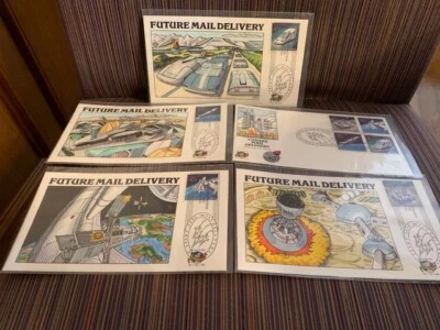  COLLINS HAND PAINTED FDC COLOR CACHETS "FUTURE MAIL DELIVERY" 5 FDC Singles+S/S - Image 1 of 4