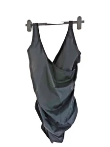 Costume da bagno premaman BHS UK 18 nero imbottito reggiseno incorporato incrociato lati increspati - Foto 1 di 3