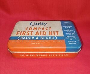 Vintage Curity, Bauer & Black First Aid Kit/Tin 6"x3"