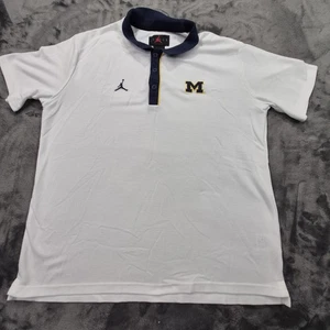 Michigan Wolverines Shirt Mens Large White Navy NCAA Football Nike Jumpman Polo - Picture 1 of 12