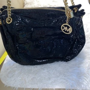 Michael Kors Black Snakeskin Python Chain Tote Shoulder Bag Boho - Picture 1 of 16