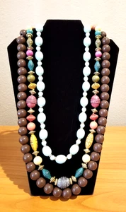 **Vintage Lot Bold Chunky Brown Light Turquoise and Multi Lucite Necklaces** - Picture 1 of 5