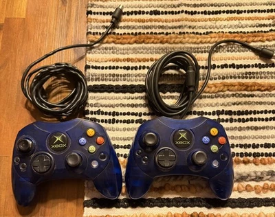 Two (2) Original Xbox S Controller - Translucent Clear Blue No Breakaways Tested - Image 1 of 4