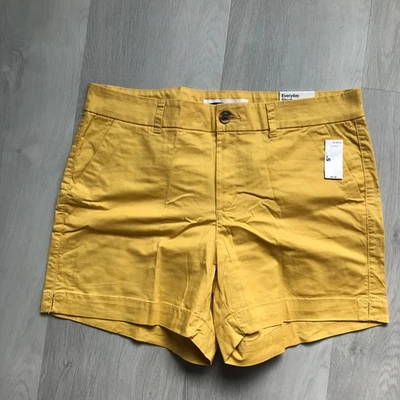 ANTIGUO PANTALÓN CORTO AZUL MARINO PARA MUJER 12 Amarillo 5" Frente Plano Preppy Clásico Bolsillos Chino NUEVO Foto 1 de 4