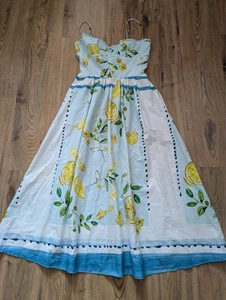 Zara Lemon Print Poplin Bow Back Midi Dress Size Small BNWT - Picture 1 of 11