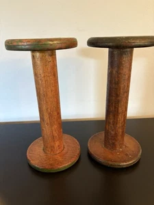 Carretes industriales de madera y metal de colección 9 1/2 de alto antiguos primitivos - Imagen 1 de 7