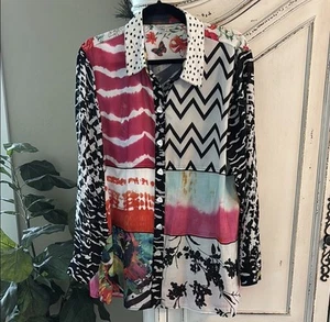 John Mark Abstract Art to Wear Blouse Button Down Colorful Top Size Large - Picture 1 of 8