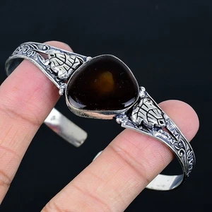 Botswana Agate 925 Silver Plated Bracelet/Bangle Adjustable - Picture 1 of 3