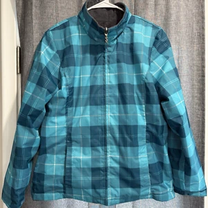 ZeroXposur Reversible Jacket womens Sz M Blue Plaid Ski Zip Grey Fleece Pockets - Picture 1 of 10