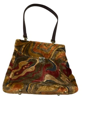 Vintage 1960’s Psychedelic Carpet Bag Purse 12 X 11 X 4 Hobo Grannycore Tote - Image 1 of 4