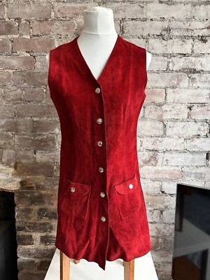 Vintage 1960s Red Suede Jerkin Dress Mod Go Go Size 10 U.K. by Deybridge Wells - Image 1 of 4