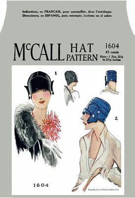 McCALL # 1604 Stunning HOT Millinery Vintage 20's FLAPPER HAT Cap Sewing Pattern - Image 1 of 4