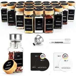 24 Bamboo-Deckel Gewürzgläser Eckig Set, 120ml Gewürzbehälter aus Glas - Bild 1 von 8