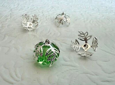 10pcs Leaf Bead Caps 925 Sterling Silver Plated Large Cap Top Drilled - image 1 of 4