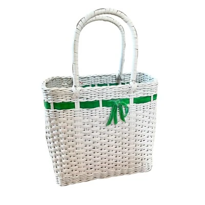 Vintage 50’s WOVEN BASKET HANDBAG Purse Wicker Bag Picnic Cottagecore Prairie - Image 1 of 4