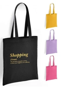 Shopping Dictionary Quote Tote Shopping Bag 100% Cotton long handles Fun Saying - Picture 1 of 11
