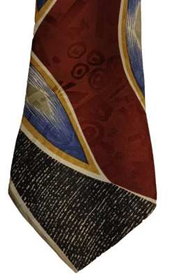 布加迪 100% 意大利丝绸男式领带多色抽象栗色,蓝色和金色 — 第 1/4 张图片