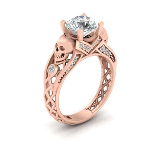 2.0CT Round DEF Moissanite Mesh Gothic Skull Engagement Wedding Promise Rings - Picture 1 of 13