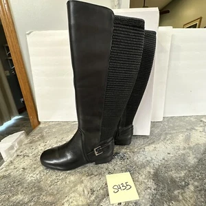 Isaac Mizrahi Live Wide Calf Leather & Stretch Riding Boots Buckle Black 8.5W - Picture 1 of 13