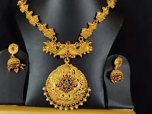 COLLANA TEMPIO PLACCATA ORO DONNA INDIANA DEL SUD SET GIOIELLI MATRIMONIO SPOSA - Foto 1 di 8