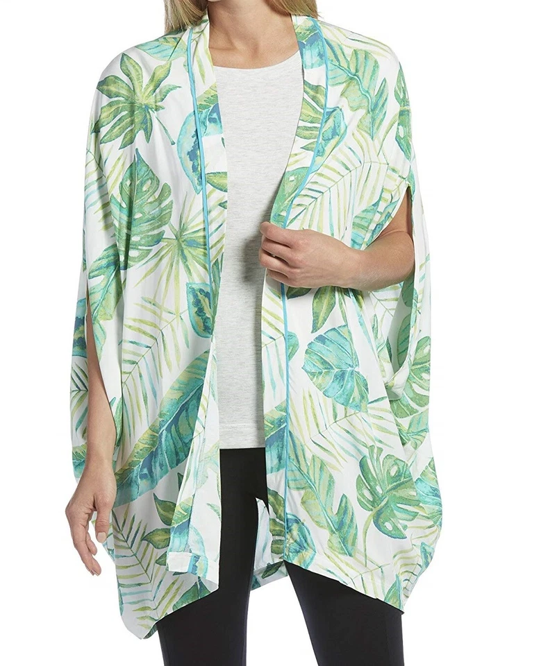 HUE Womens Green/white Leaves Printed Sleep Wrap S/m