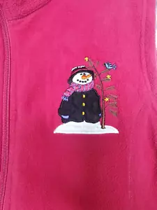 Tri Mountain Womens L Vest Embroidered Snowman Fleece Full Zip Pockets Pink - Picture 1 of 9