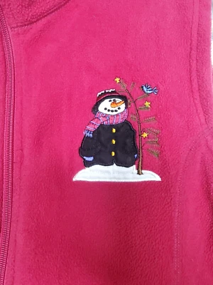 Tri Mountain Mujer L Chaleco Bordado Muñeco de Nieve Polar Cremallera Completa Bolsillos Rosa Foto 1 de 4