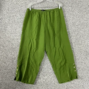 Citron Santa Monica Women's Size 0X Green 100% Silk Wide Leg Cropped Pants - Picture 1 of 11