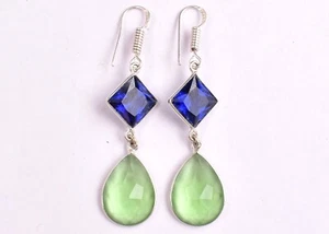925 Sterling Silver Handmade Peridot Gemstone Women Dangle Drop Earrings Gift - Picture 1 of 9