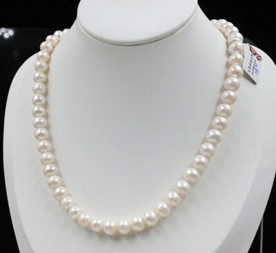 18" AAA 9-10 MM SOUTH SEA NATURAL BREAD WHITE PEARL NECKLACE 14KGP CLASP - Image 1 of 4
