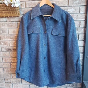 New Club Monaco Cozy Shirt Jacket Wool Blend Women's XL Blue /Ralph Lauren - Picture 1 of 15
