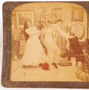 Stereoview Underwood This Parting Gives Me Pain Dear Risqué Humor Antique - Picture 1 of 4