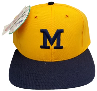 Vintage Michigan Wolverines Pro-line Fitted Hat Flat Bill On Field Gold/Navy - Image 1 of 4