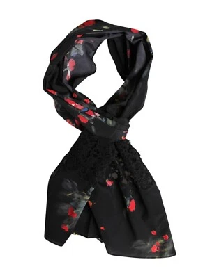 DOLCE & GABBANA Scarf Black Floral Print Neck Warmer Wrap 54cm x 180cm 560usd - Image 1 of 4