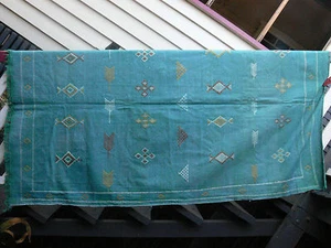 Turquoise Moroccan Handmade Berber Sabra Silk & Cotton Kilim 190x109cm - Picture 1 of 11