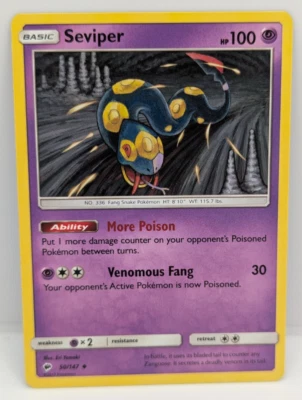 Seviper 50/147 Sm-Burning Shadows Regular NM Pokemon - Image 1 of 2
