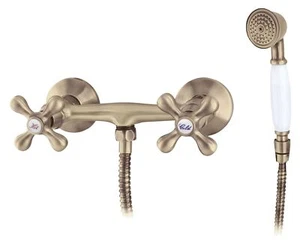 Shower Mixer Wall Mounted Antique Brass Tap Retro Heads - Picture 1 of 2