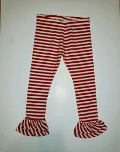 Lightning Bug Toddler Girls Cane Stripe Ruffle Leggings Christmas Holiday 4T NEW - Picture 1 of 3