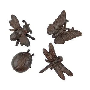 Set of 4 Bugs Cast Iron Figurines Garden Insects Ladybug Bee Butterfly Dragonfly - Picture 1 of 6