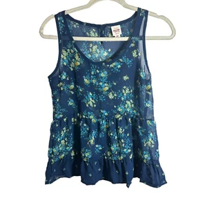 Mossimo Womens Small Blue Floral Pattern Tank Top Tiered Sheer Sleeveless Shirt - Picture 1 of 7