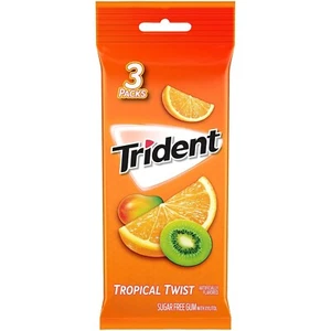 Trident TROPICAL TWIST Sugar Free Gum, 3 Packs (42 Pieces) USA Import 10/2025 - Picture 1 of 2