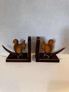 Wooden Bookend Hand Crafted Artisan Carved Wood Squirell on Antlers 6" Tall - Picture 1 of 9